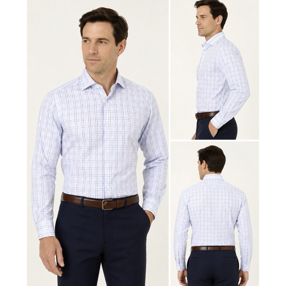 NEW! Proper Cloth Dress Shirt Gingham Check Cotton Preppy Blue Purple SZ XL